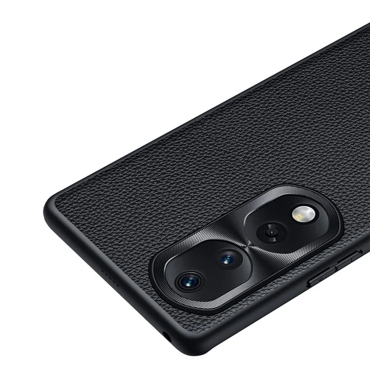 Custodia Per lo Shock Per Honor 80 Pro 5G Custodia Per Telefono Anti-Fall TPU Morbido TPU + PC + Cowhide in Pelle Conchiglia Con Rivestimento in Metallo Con Telaio di Lente in Metallo - Nero