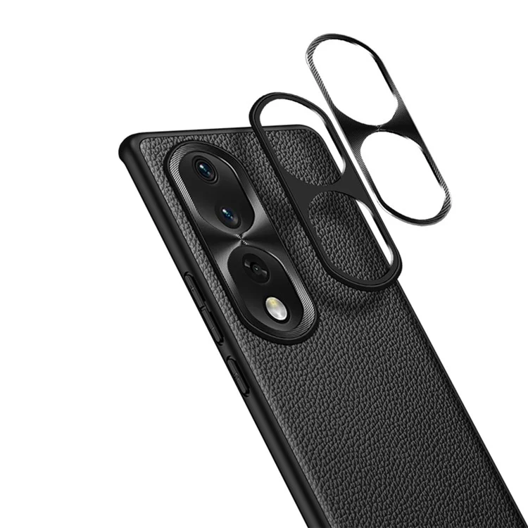 Custodia Per lo Shock Per Honor 80 Pro 5G Custodia Per Telefono Anti-Fall TPU Morbido TPU + PC + Cowhide in Pelle Conchiglia Con Rivestimento in Metallo Con Telaio di Lente in Metallo - Nero