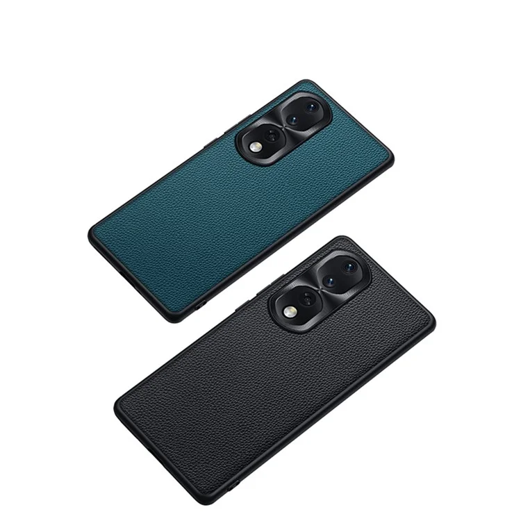Custodia Per lo Shock Per Honor 80 Pro 5G Custodia Per Telefono Anti-Fall TPU Morbido TPU + PC + Cowhide in Pelle Conchiglia Con Rivestimento in Metallo Con Telaio di Lente in Metallo - Nero