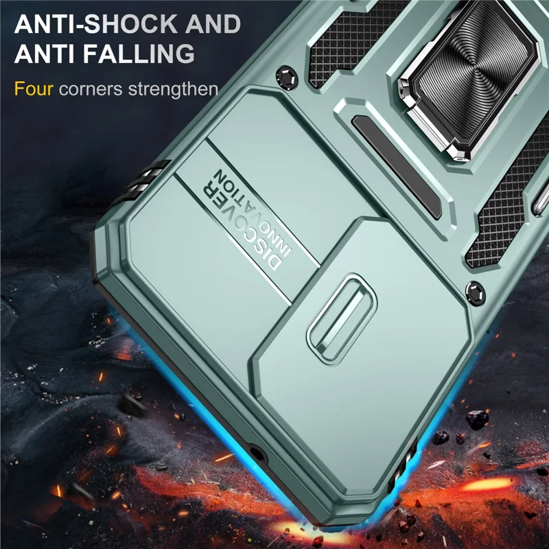 For Samsung Galaxy A27 Case Kickstand Slide Lens Lid PC + TPU Drop-Proof Phone Cover - Green