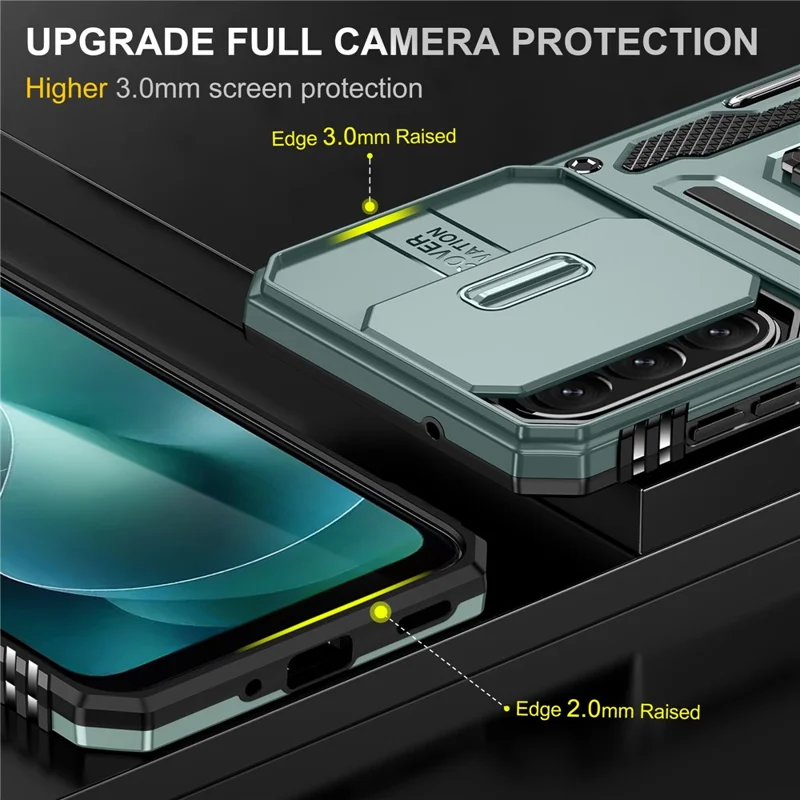 For Samsung Galaxy A27 Case Kickstand Slide Lens Lid PC + TPU Drop-Proof Phone Cover - Green