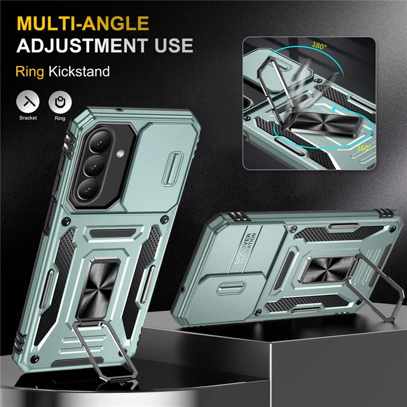 For Samsung Galaxy A27 Case Kickstand Slide Lens Lid PC + TPU Drop-Proof Phone Cover - Green