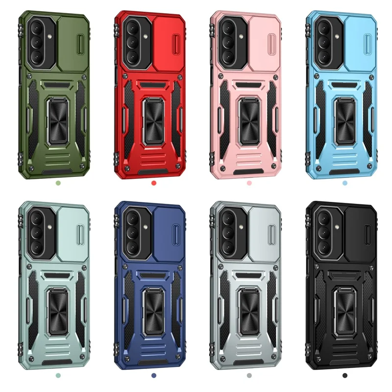 For Samsung Galaxy A27 Case Kickstand Slide Lens Lid PC + TPU Drop-Proof Phone Cover - Green