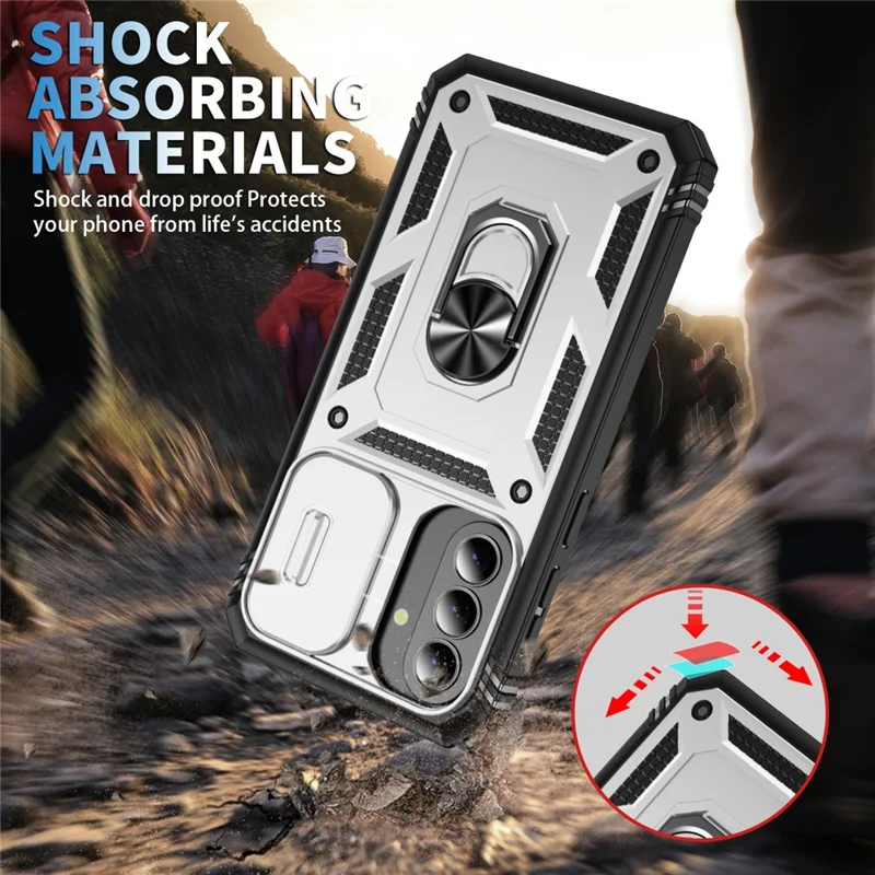 For Samsung Galaxy A27 Case TPU + PC Slide Camshield Kickstand Phone Cover - White