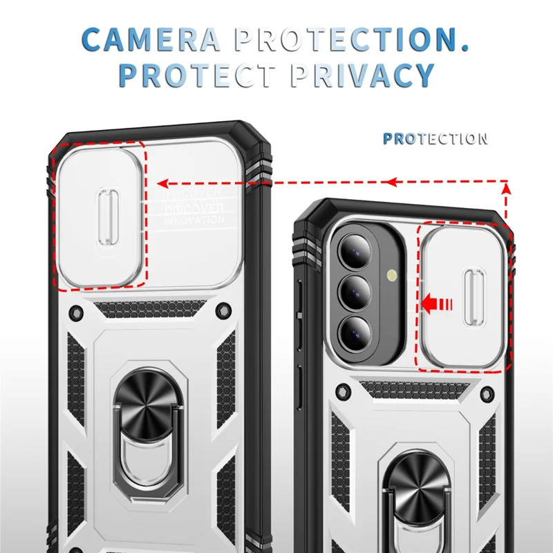 For Samsung Galaxy A27 Case TPU + PC Slide Camshield Kickstand Phone Cover - White