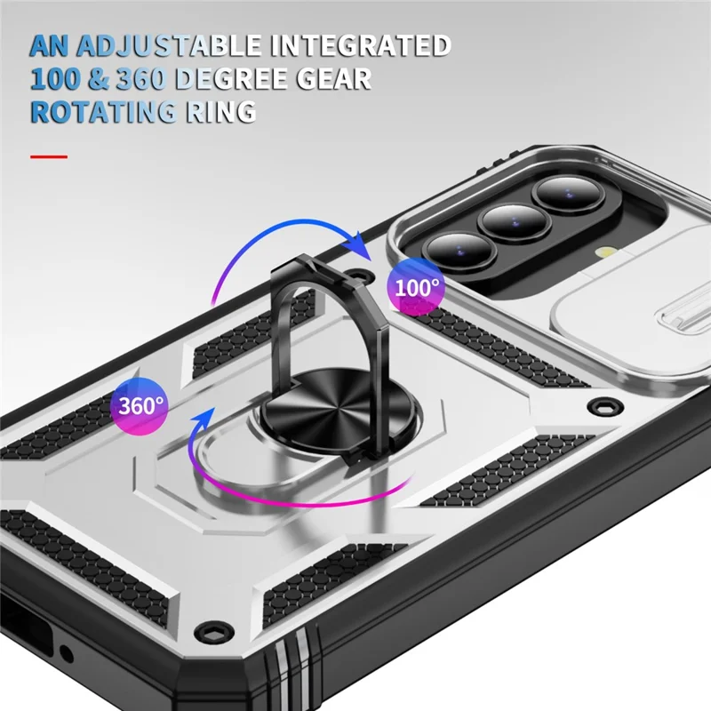 For Samsung Galaxy A27 Case TPU + PC Slide Camshield Kickstand Phone Cover - White