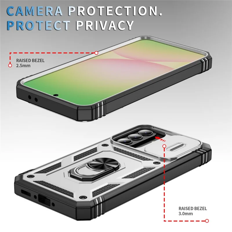 For Samsung Galaxy A27 Case TPU + PC Slide Camshield Kickstand Phone Cover - White