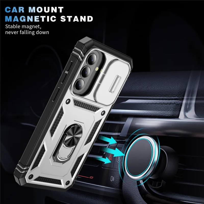 For Samsung Galaxy A27 Case TPU + PC Slide Camshield Kickstand Phone Cover - White