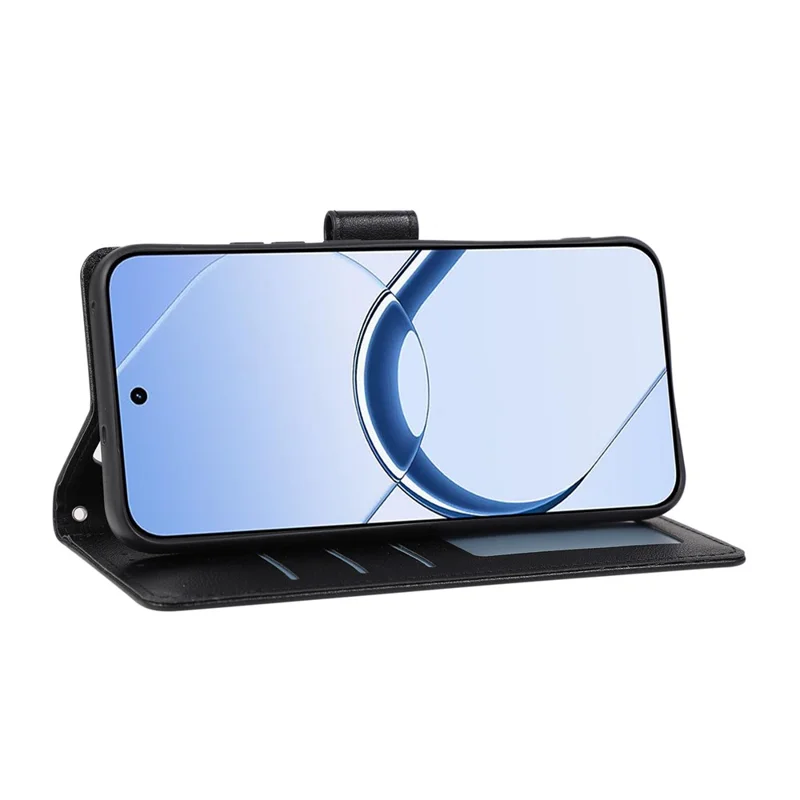 Capa de Telemóvel Carteira em Pele PU com Suporte para Realme 16 5G com Alça de Pulso - Preto