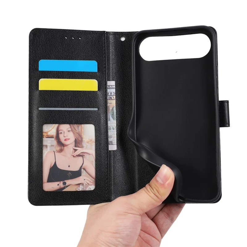 Capa de Telemóvel Carteira em Pele PU com Suporte para Realme 16 5G com Alça de Pulso - Preto
