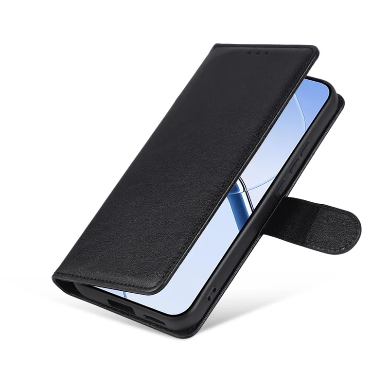 Capa de Telemóvel Carteira em Pele PU com Suporte para Realme 16 5G com Alça de Pulso - Preto