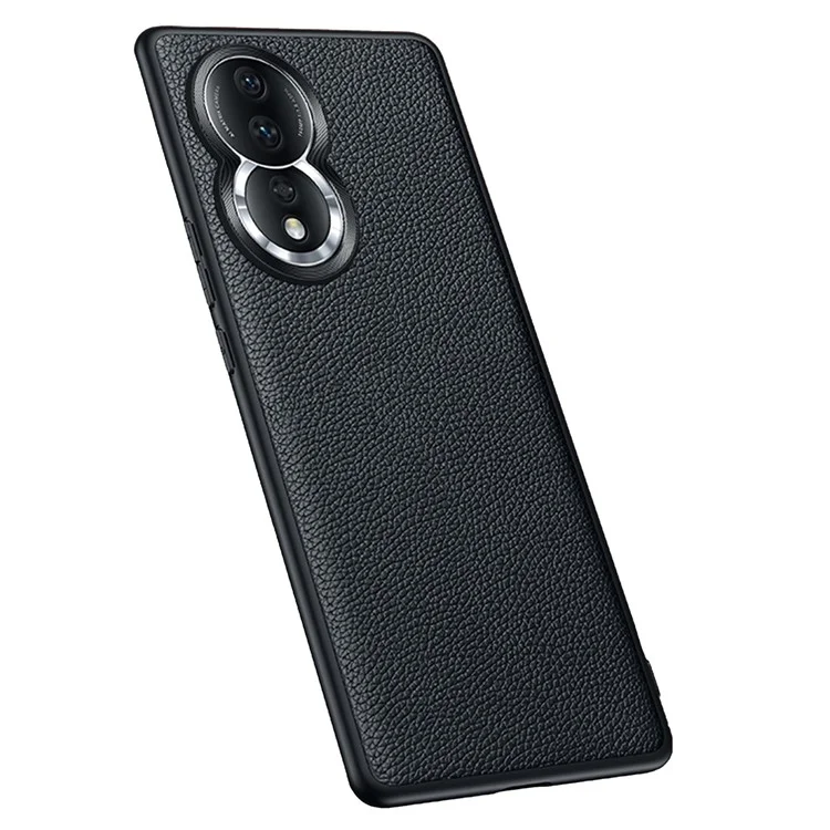 Case de Teléfono Anti-Drop Para Honor 80 5G Protective Shell Soft TPU + PC + Cubierta de Teléfono Con Recubrimiento de Cuero de Cuero Con Marco de Lente de Metal - Negro