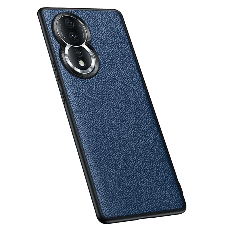 Anti-Drop Phone Case for Honor 80 5G Protective Shell Soft TPU + PC + Cowhide Leather Coated Phone Cover with Metal Lens Frame - Sapphire