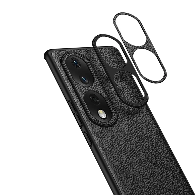 TPU + PC + Cawhide Leather Case For Honor 80 Pro 5G Case de Teléfono de Teléfono Protector Con Cubierta de Lente de Cuero - Negro