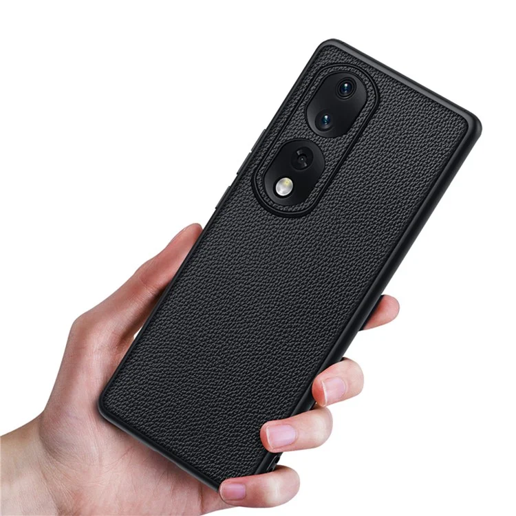 TPU + PC + Cawhide Leather Case For Honor 80 Pro 5G Case de Teléfono de Teléfono Protector Con Cubierta de Lente de Cuero - Negro