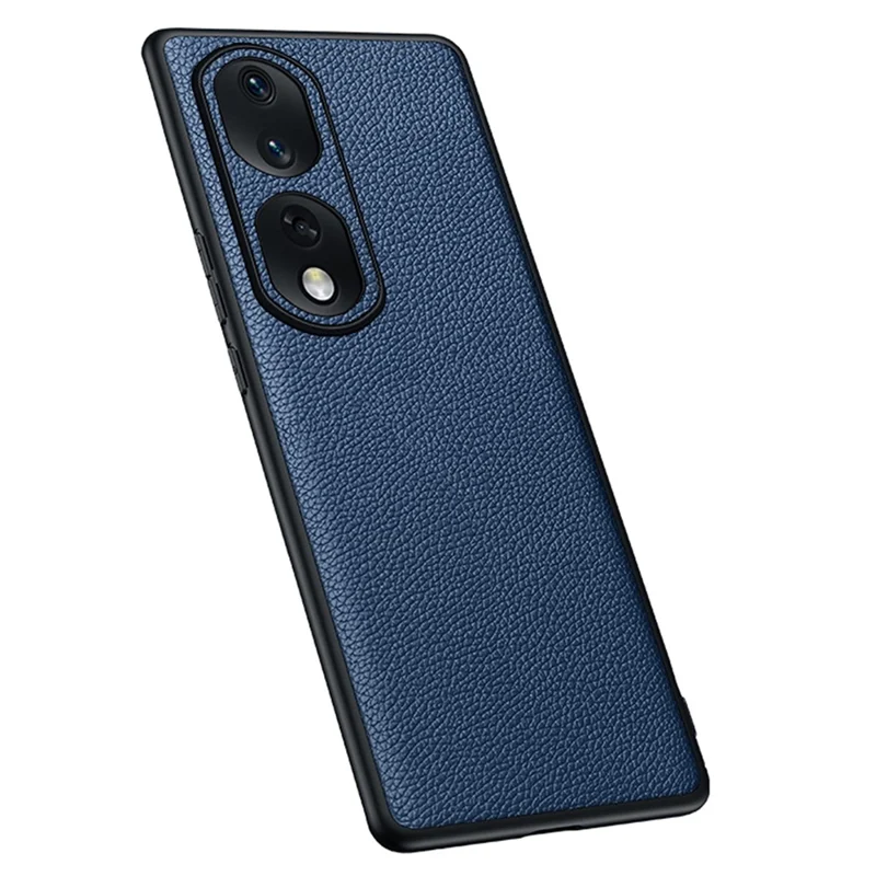 TPU + PC + Cowhide Leather Case for Honor 80 Pro 5G Protective Phone Case Anti-Drop Phone Shell with Leather Lens Cover - Sapphire