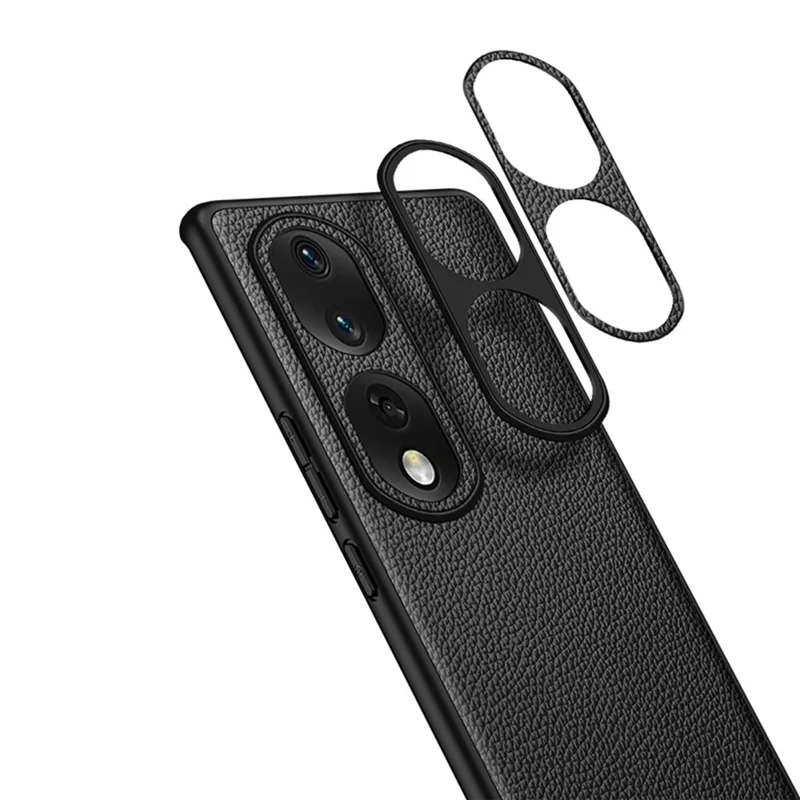 TPU + PC + Cowhide Leather Case for Honor 80 Pro 5G Protective Phone Case Anti-Drop Phone Shell with Leather Lens Cover - Sapphire