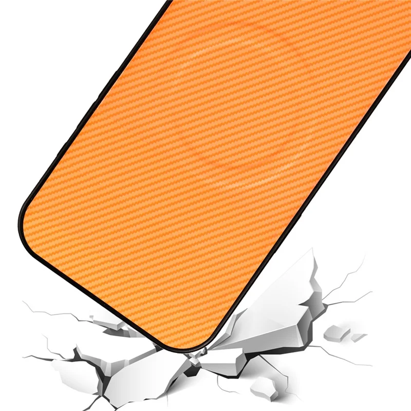 For Samsung Galaxy S25 Case Carbon Fiber Texture Leather Coated TPU PC Phone Cover with Metal Ring for Magnetic Car Mount - Orange - 6