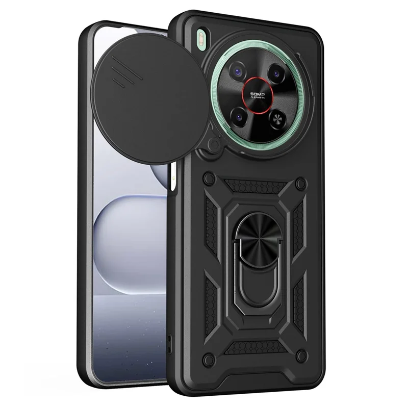 Capa para ZTE Blade V70 Max com Tampa de Câmara Deslizante, Capa com Suporte PC + TPU - Preto