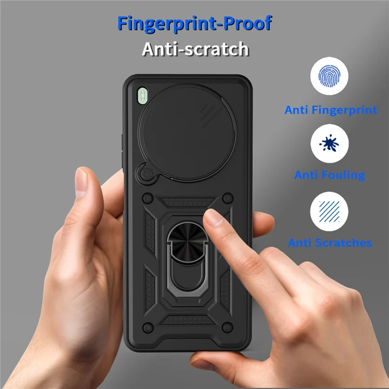 Capa para ZTE Blade V70 Max com Tampa de Câmara Deslizante, Capa com Suporte PC + TPU - Preto