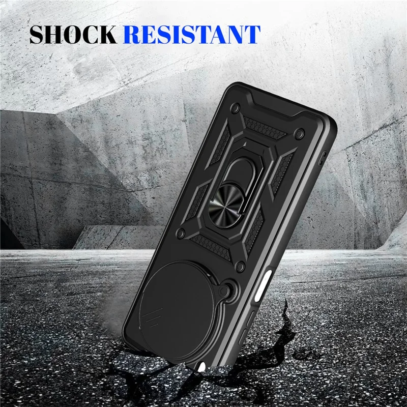Capa para ZTE Blade V70 Max com Tampa de Câmara Deslizante, Capa com Suporte PC + TPU - Preto
