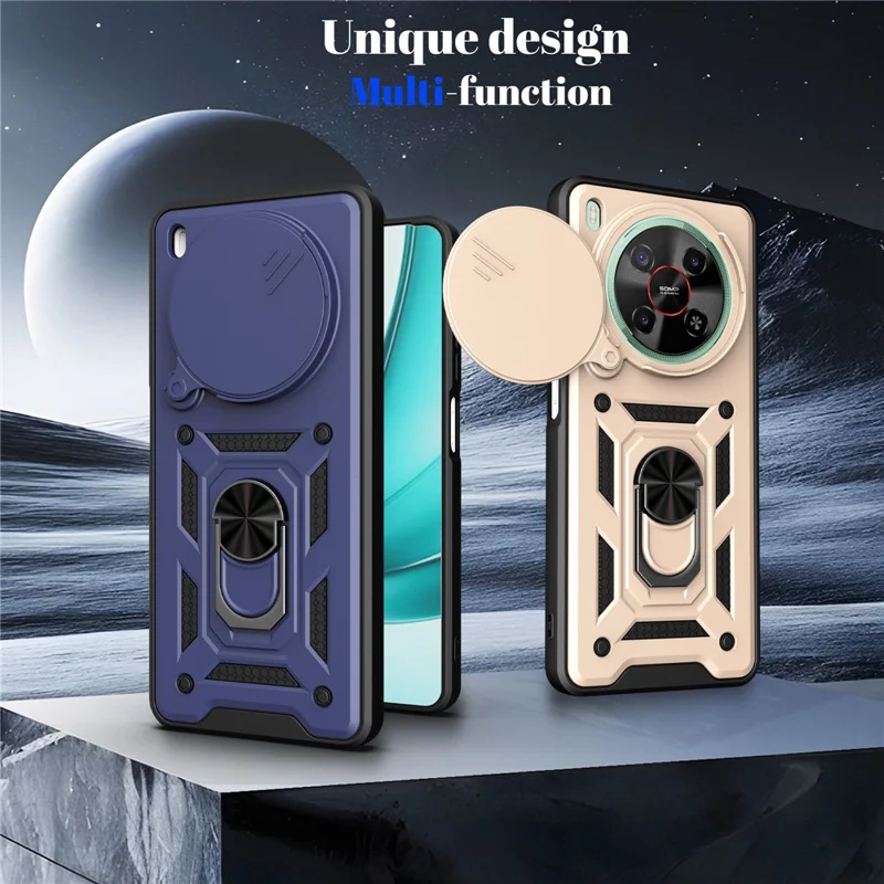 Capa para ZTE Blade V70 Max com Tampa de Câmara Deslizante, Capa com Suporte PC + TPU - Preto