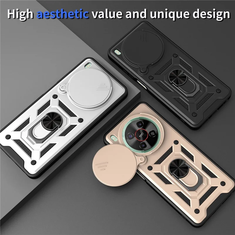 Capa para ZTE Blade V70 Max com Tampa de Câmara Deslizante, Capa com Suporte PC + TPU - Preto