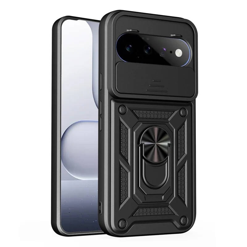For Google Pixel 11  /  11 Pro Case with Slide Camera Lid PC + TPU Kickstand Phone Cover - Black