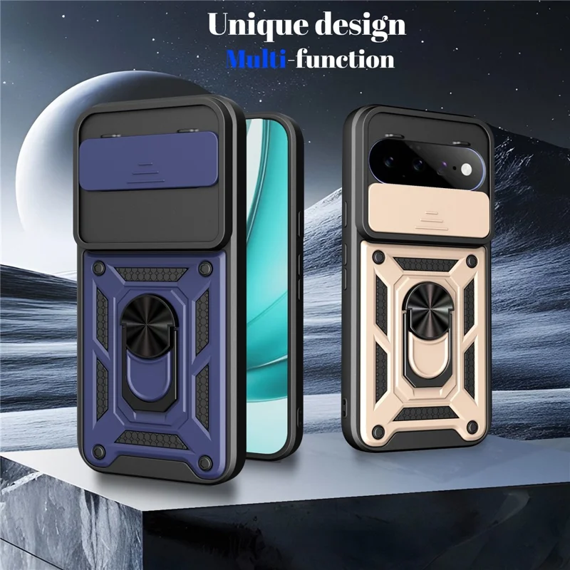 For Google Pixel 11  /  11 Pro Case with Slide Camera Lid PC + TPU Kickstand Phone Cover - Black
