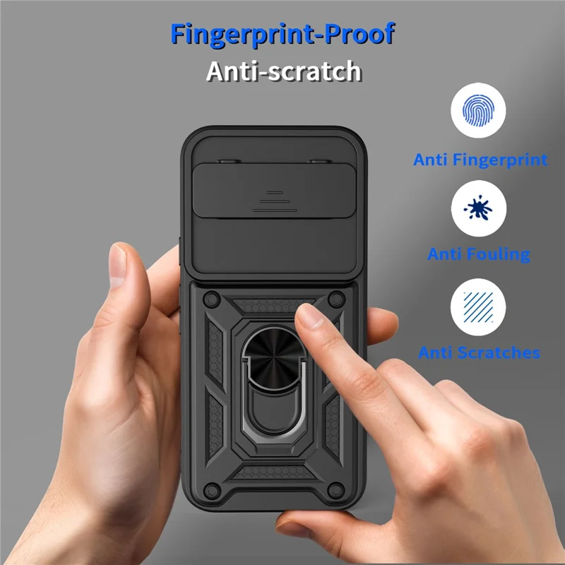 For Google Pixel 11  /  11 Pro Case with Slide Camera Lid PC + TPU Kickstand Phone Cover - Black