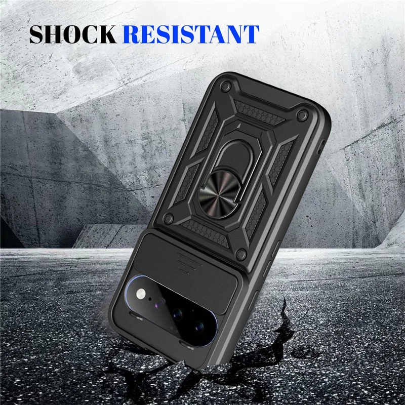 For Google Pixel 11  /  11 Pro Case with Slide Camera Lid PC + TPU Kickstand Phone Cover - Black