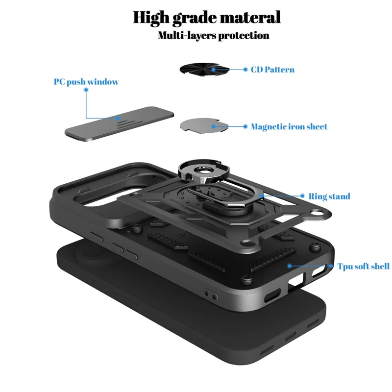 For Google Pixel 11  /  11 Pro Case with Slide Camera Lid PC + TPU Kickstand Phone Cover - Black