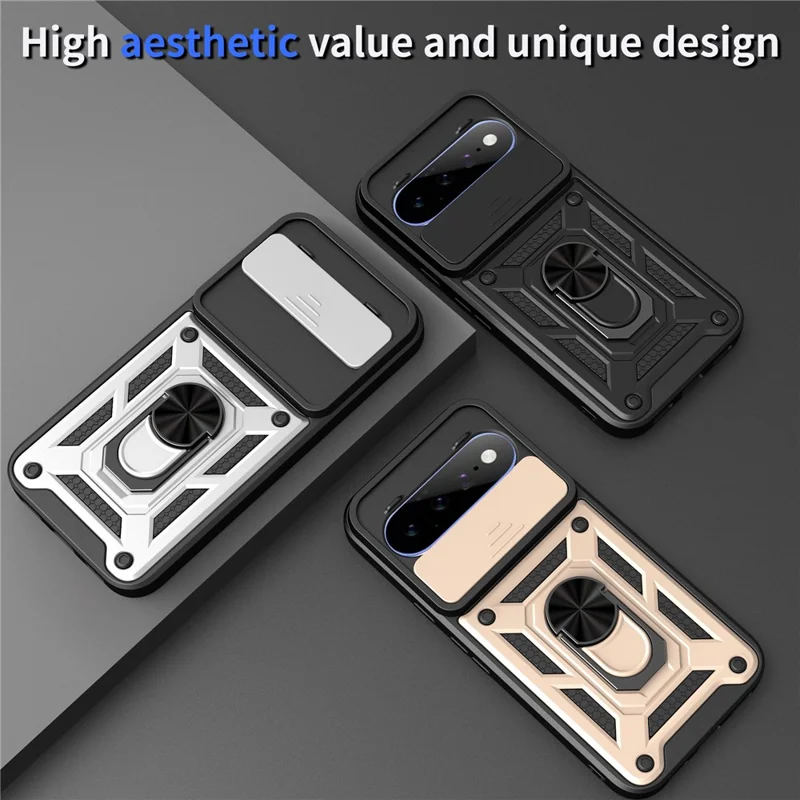 For Google Pixel 11  /  11 Pro Case with Slide Camera Lid PC + TPU Kickstand Phone Cover - Black