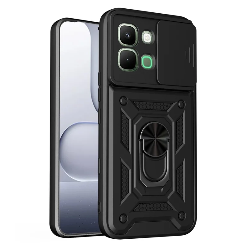 Funda para Infinix Note Edge 5G con tapa deslizante para cámara PC + TPU y soporte giratorio - Negra