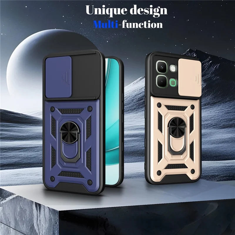 Funda para Infinix Note Edge 5G con tapa deslizante para cámara PC + TPU y soporte giratorio - Negra