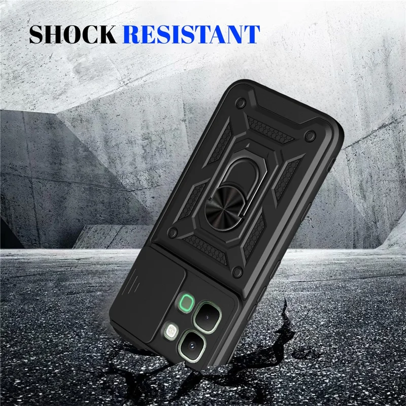 Funda para Infinix Note Edge 5G con tapa deslizante para cámara PC + TPU y soporte giratorio - Negra