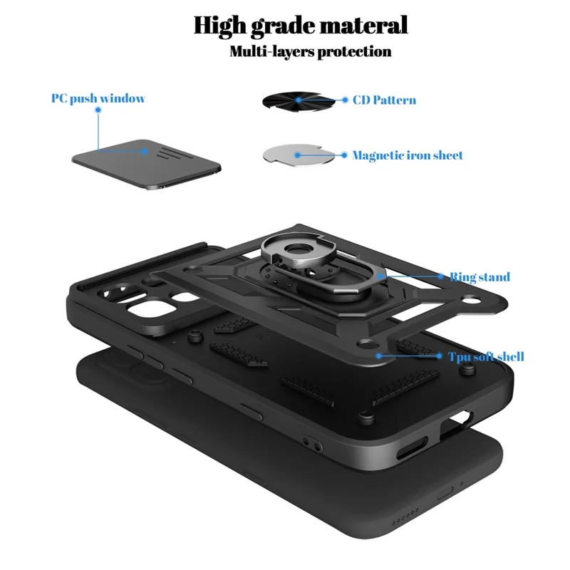 Funda para Infinix Note Edge 5G con tapa deslizante para cámara PC + TPU y soporte giratorio - Negra