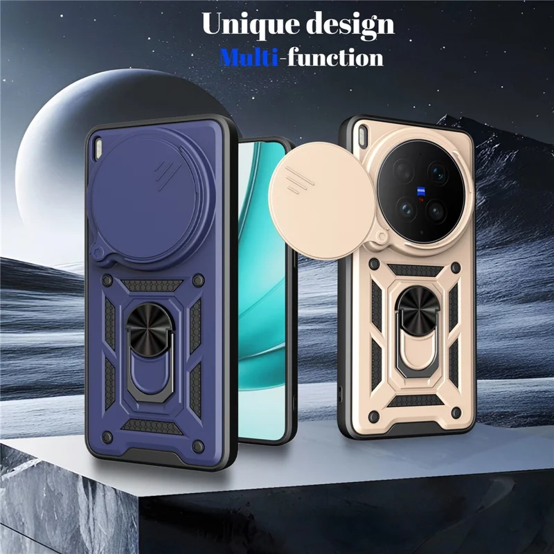 Coque pour vivo X300 Ultra 5G avec cache caméra coulissant PC + TPU et support pivotant - Noir