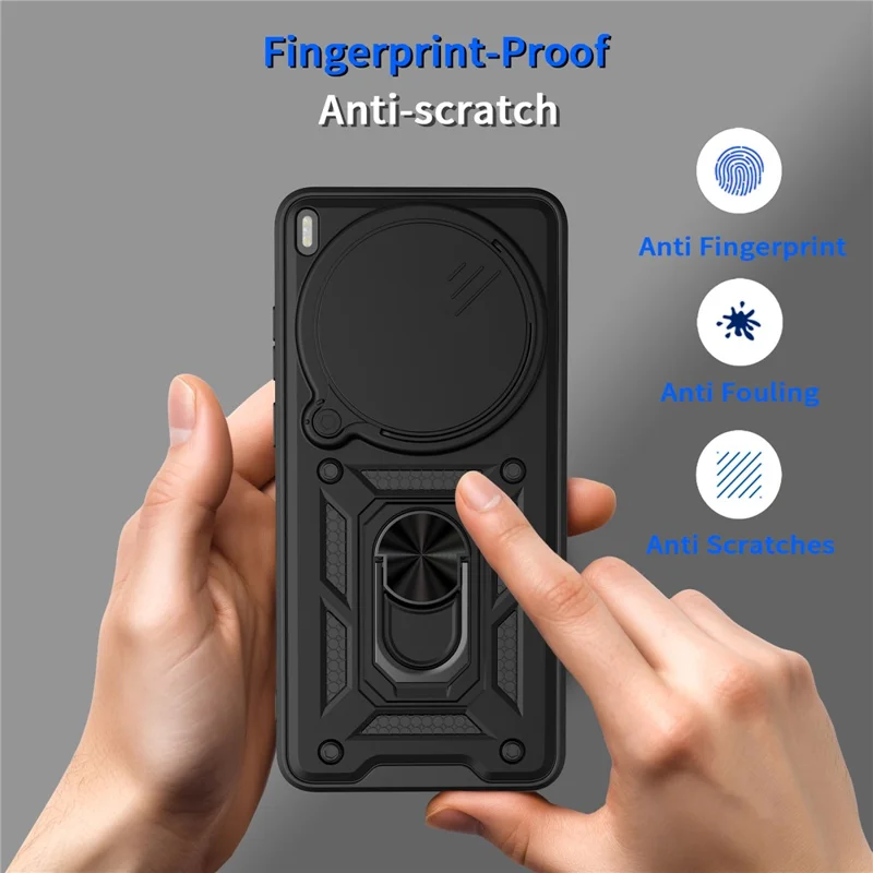 Coque pour vivo X300 Ultra 5G avec cache caméra coulissant PC + TPU et support pivotant - Noir