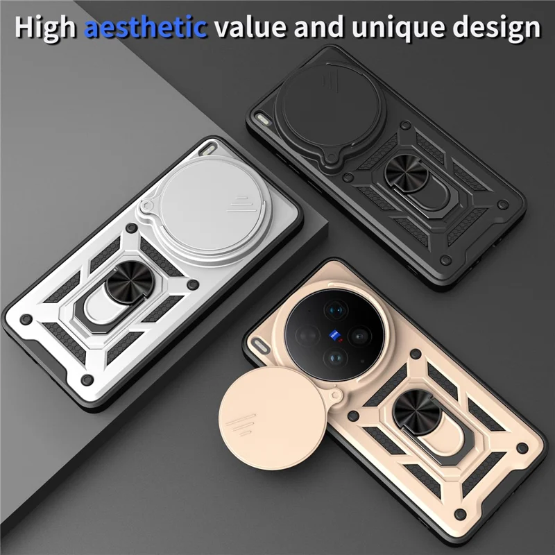Coque pour vivo X300 Ultra 5G avec cache caméra coulissant PC + TPU et support pivotant - Noir