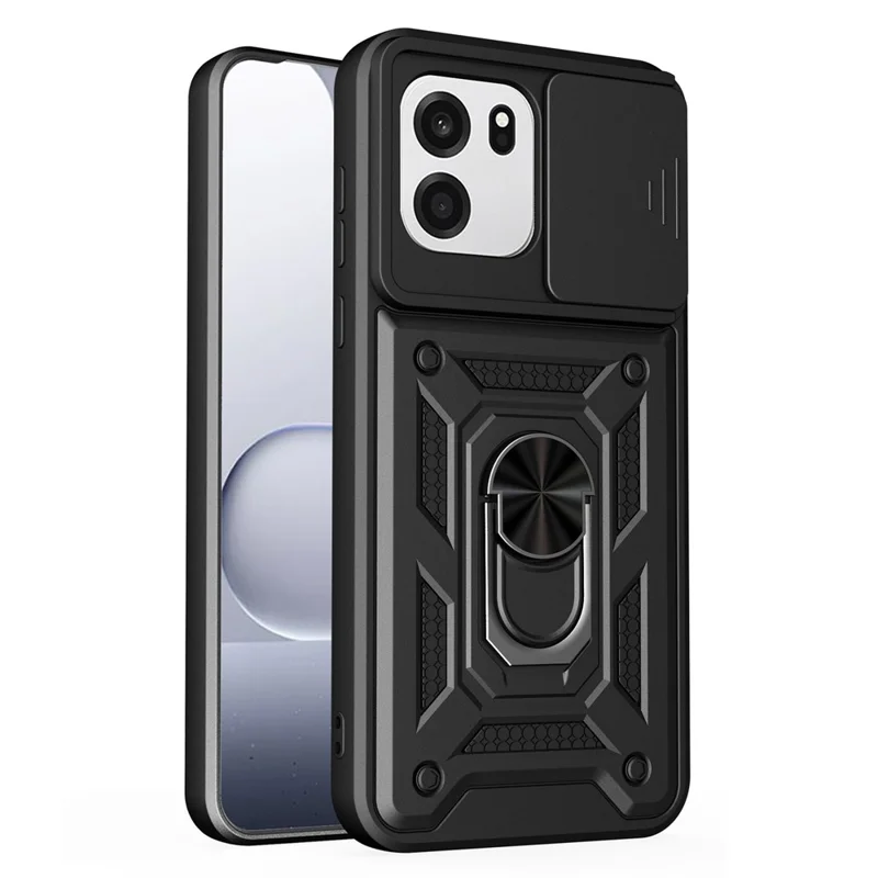 For OnePlus Nord CE6 5G  /  Turbo 6V 5G Case with Slide Camera Lid PC + TPU Kickstand Phone Cover - Black
