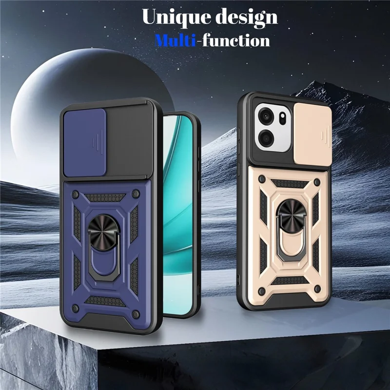 For OnePlus Nord CE6 5G  /  Turbo 6V 5G Case with Slide Camera Lid PC + TPU Kickstand Phone Cover - Black