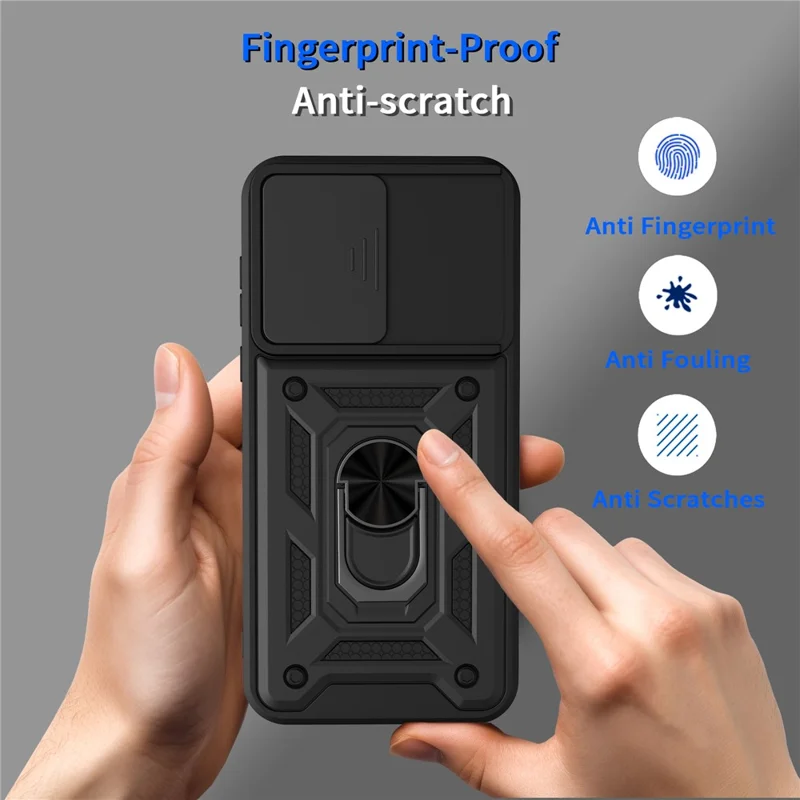 For OnePlus Nord CE6 5G  /  Turbo 6V 5G Case with Slide Camera Lid PC + TPU Kickstand Phone Cover - Black