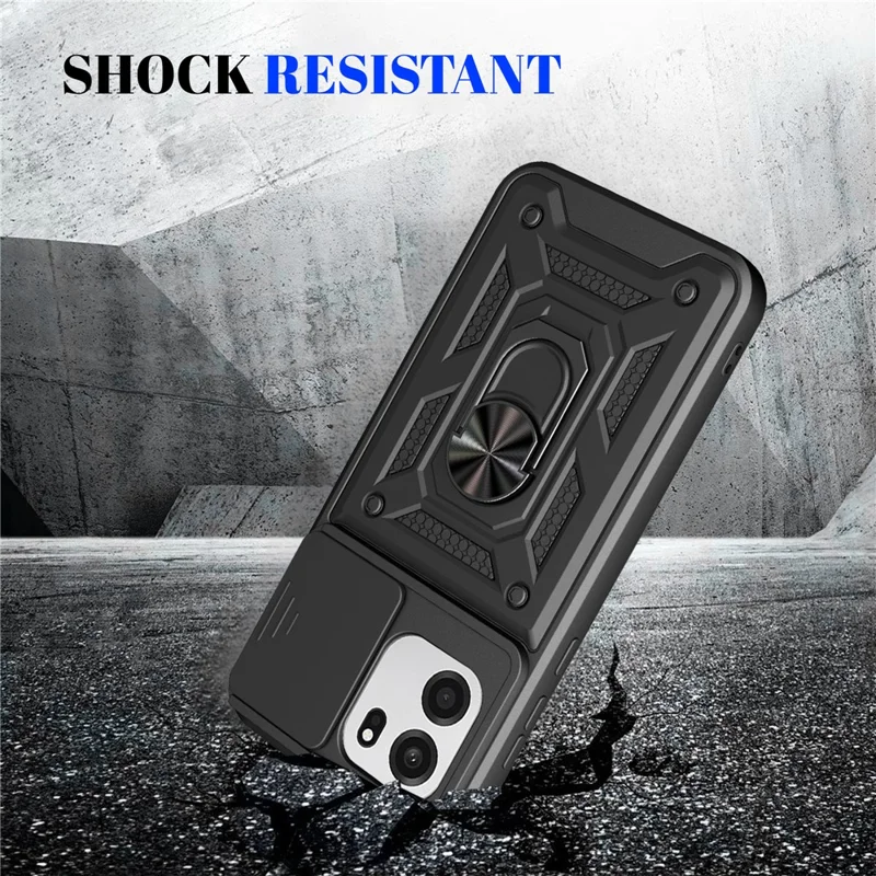 For OnePlus Nord CE6 5G  /  Turbo 6V 5G Case with Slide Camera Lid PC + TPU Kickstand Phone Cover - Black