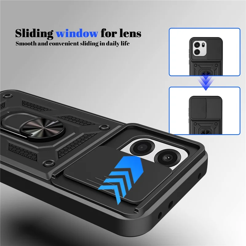 For OnePlus Nord CE6 5G  /  Turbo 6V 5G Case with Slide Camera Lid PC + TPU Kickstand Phone Cover - Black