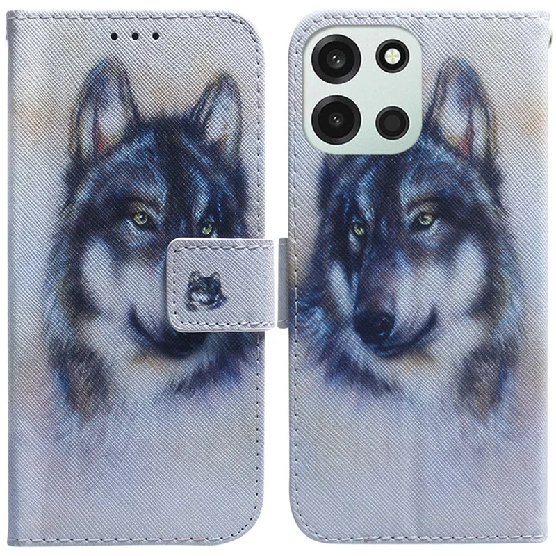 Voor OnePlus Nord 6 5G / CE6 5G Wallethoesje met Patroonprint Leren Telefoonhoes - Wolf