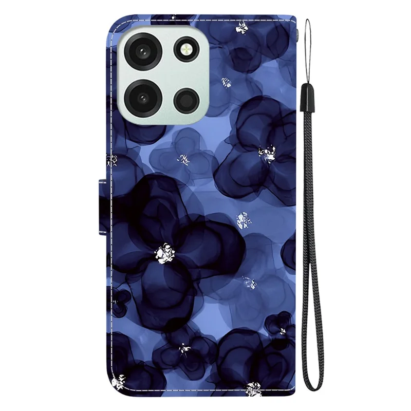 Wallethoes met stand en riem voor OnePlus Nord 6 5G / CE6 5G - Patroonafdruk lederen telefoonhoes in inktblauwe bloemen