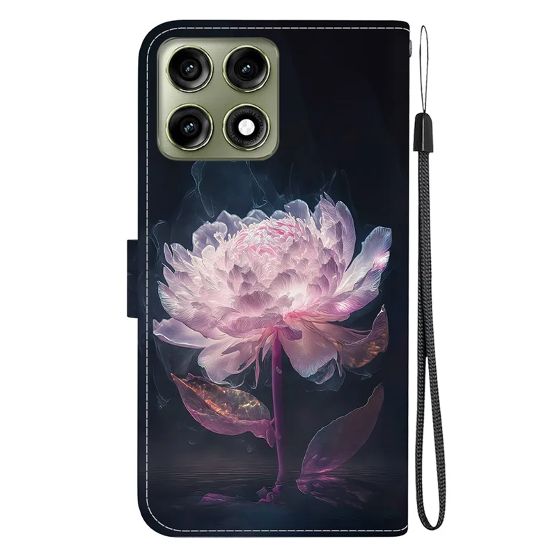 غطاء جراب واقٍ بتصميم طباعة جلد مع حزام لمحفظة لهاتف Motorola Edge 70 Pro 5G - زهرة البيلسان البنفسجية