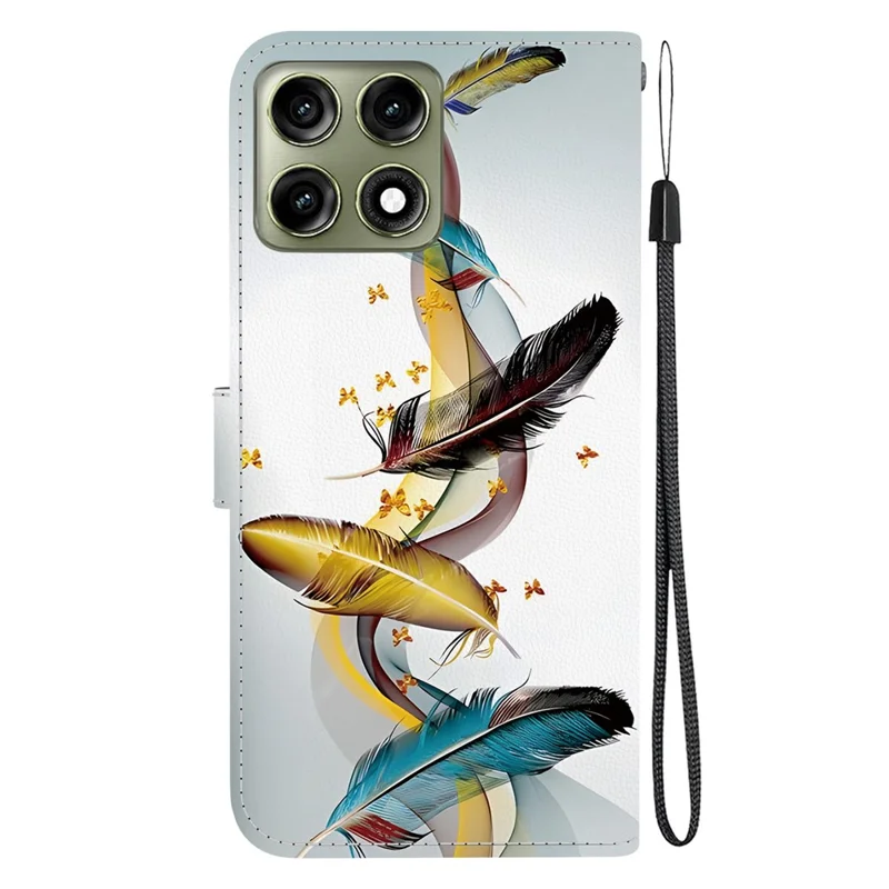 For Motorola Edge 70 Pro 5G Case Pattern Printing Leather Flip Wallet Phone Cover with Lanyard - Golden Butterfly Feather