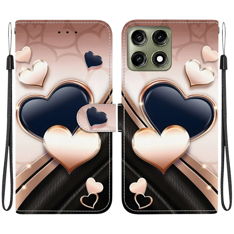 For Motorola Edge 70 Pro+ 5G / Edge 70 Pro 5G Leather Case Stand Wallet Pattern Printing Phone Cover with Wrist Strap - Love